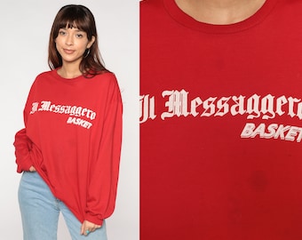 Il Messaggero Sweatshirt 80s Italian Newspaper Sweatshirt Basket Graphic Shirt Italy News Logo Red Crewneck Sweater Vintage 1980s Large L