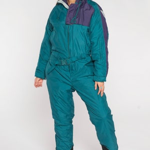 90s Snowsuit Teal Green Ski Suit Color Block One Piece Jumpsuit Winter Coveralls Belted Retro Snow Sportswear Vintage 1990s Medium M