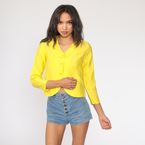 Yellow Blazer 60s Mod Jacket Cropped Button Up Cr… - image 2
