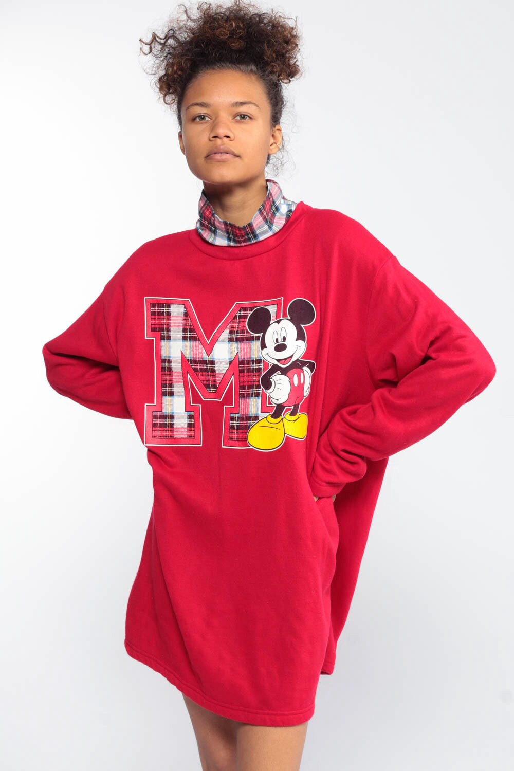 Download 90s Mickey Mouse Pajama Dress Plaid Mock Neck Sleep Shirt ...