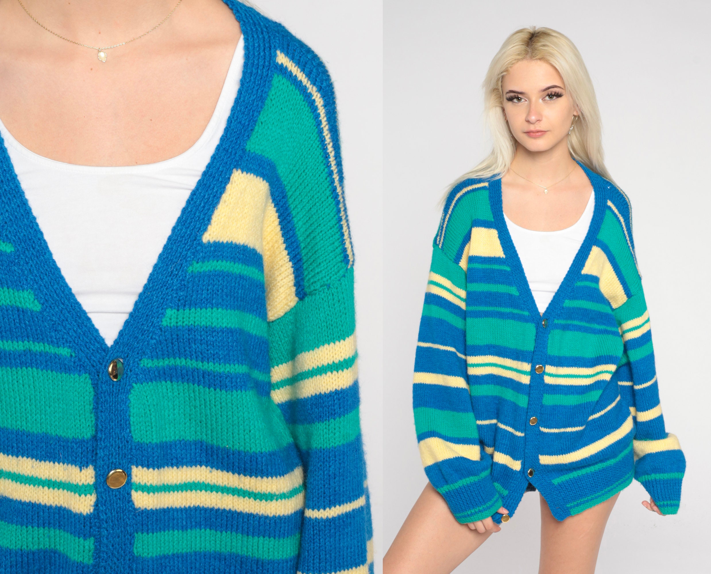 70s Striped Cardigan Retro Button Up 