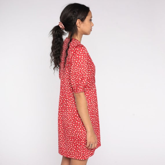 70s Red Mini Dress Abstract Dot Print Dress Retro… - image 5