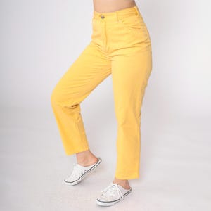90s Yellow Slim Trousers Straight Leg Pants Cotton High Waisted Retro Slacks Simple Basic Plain Pants Vintage 1990s Small 29