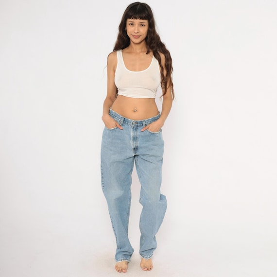 Levi's 550 Relaxed Fit Jeans Light Wash Denim Raw Hem Cotton Straight Leg 90s Baggy Blue Faded Stonewash Mom Jean Vintage Unisex Pants 34