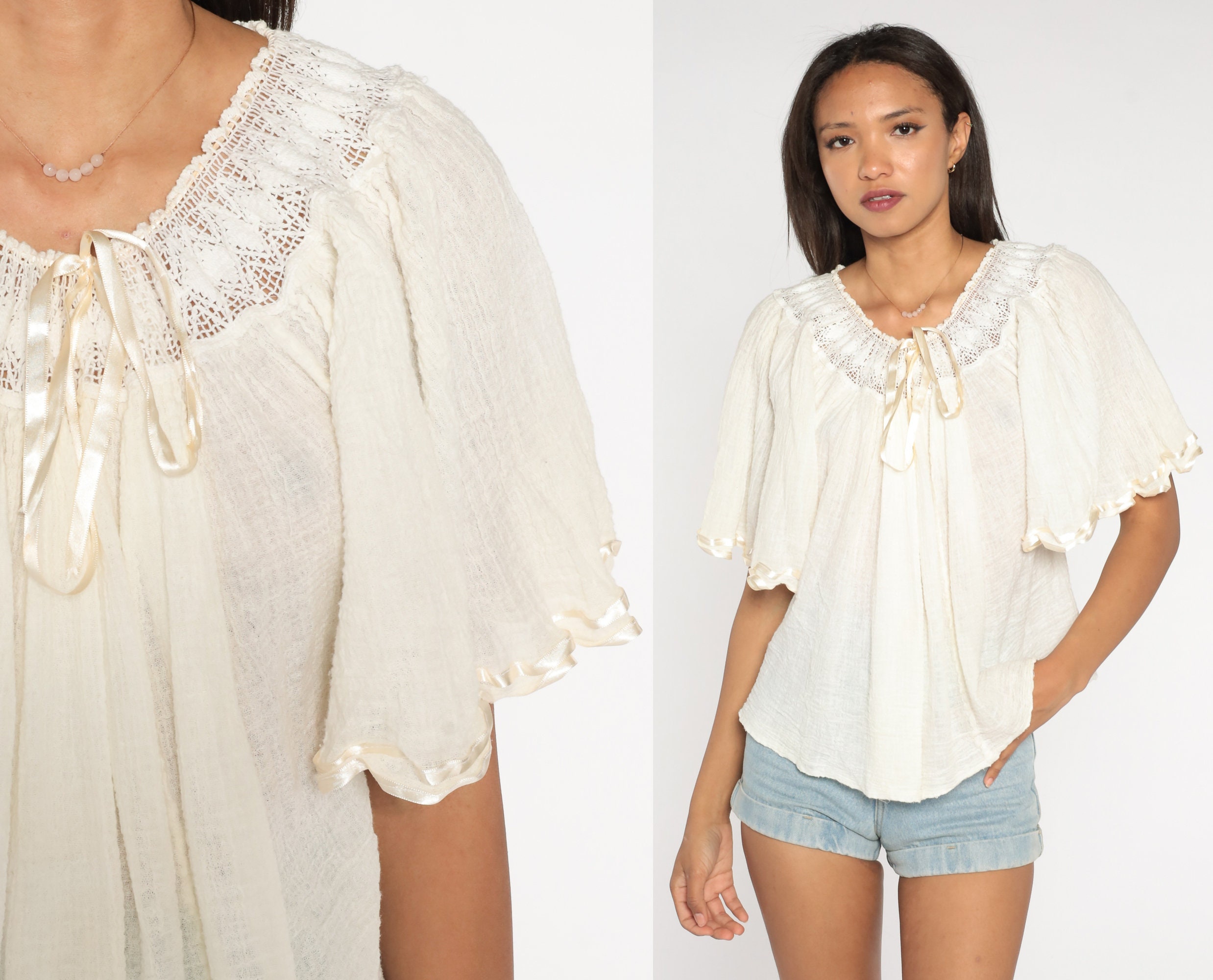 White Flowy Blouse - Etsy