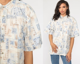 Hawaiian Shirt Palm Tree Pierre Cardin Shirt Tropical Shirt 90s Surfer Floral Button Up Shirt 1990s Boho Top Beach Sea Men's Large