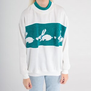 Kanintröja Metallisk kanintröja 80-90-tal Vit blågrön djurtröja Hjärtringad dubbelkrage Grafisk skjorta Kawaii Vintage Stor bild 8