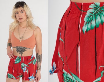 Tropical Floral Shorts 80s Red Jungle Shorts Summer Boho Hippie High Waisted Retro Bohemian Vintage 1980s Striped Small xs