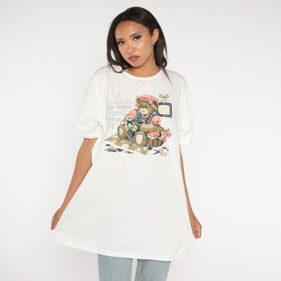 Grandma Shirt 90s Teddy Bear T-Shirt A Grandmother Always Knows How To Patch Things Up Graphic Tee Sewing White Vintage 1990s Extra Large xl