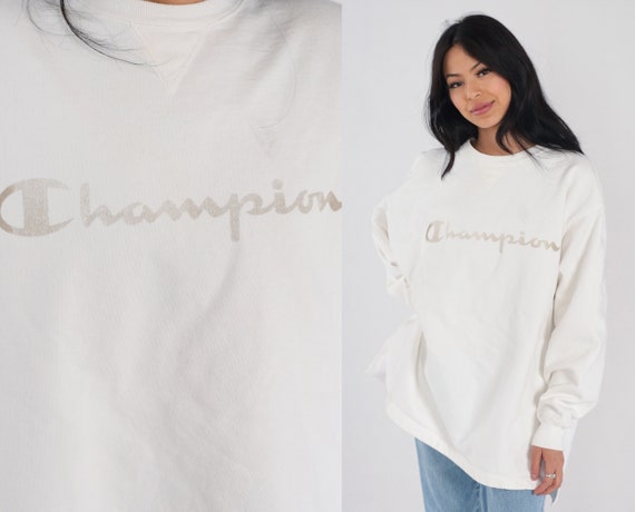 Champion Shirt Y2k White Long Sleeve T-shirt Athletic Logo - Etsy