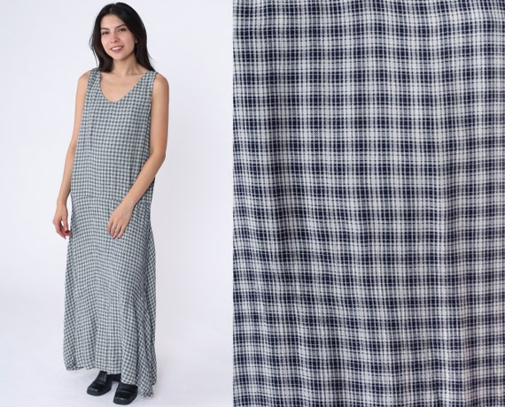 Checkered Jumper Dress 90s Maxi Dress Pinafore Bl… - image 1