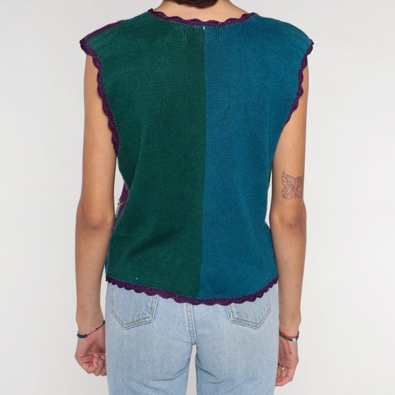 90s Sweater Vest Patchwork Leaf Print Button up K… - image 7