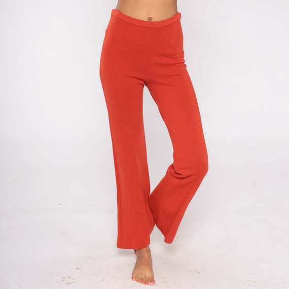 Red-Orange Wool Pants 70s Bell Bottom Trousers Mo… - image 4