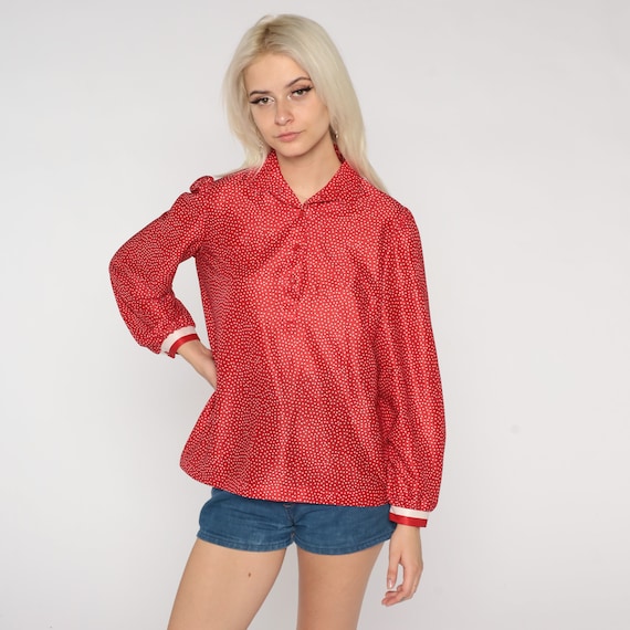 Polka Dot Blouse Red 70s Top Long Sleeve Button U… - image 2