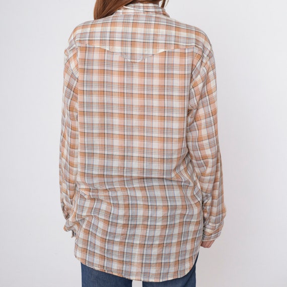 Metallic Western Shirt 70s Paper Thin Plaid Shirt… - image 8