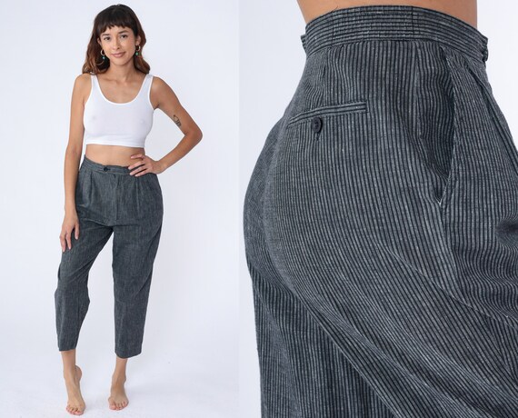 Pinstriped high-rise straight pants