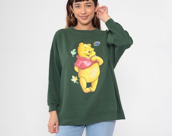 Winnie The Pooh Sweatshirt Dark Green Walt Disney Sweater 90s Graphic Shirt Cartoon 1990s Vintage Crewneck Distressed Plus Size 2x xxl 2xl