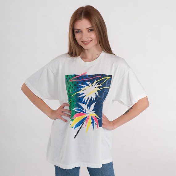 Vintage Palm Tree T-Shirt 90s Beach Shirt Tropical Graphic Tee Surfer TShirt Retro Colorful Abstract Single Stitch 1990s Extra Large xl
