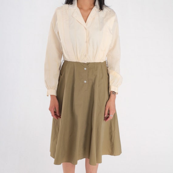 Shirtwaist Dress 80s Button Up Midi Dress Cream O… - image 8