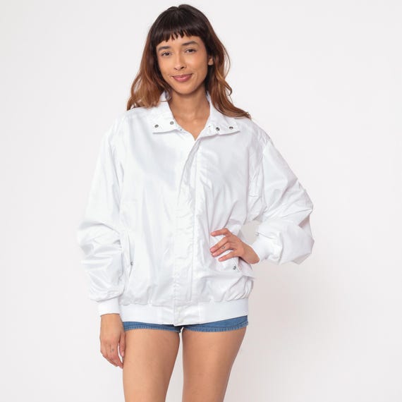 King Louie Jacket 80s White Windbreaker Bomber Zip Up Snap Collar Athletic Sportswear Vintage Minimalist Clean Design Lightweight Large L