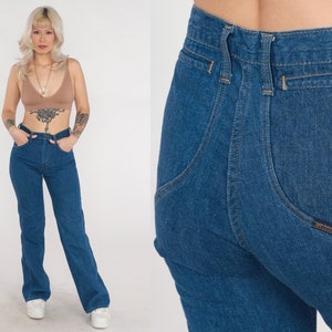 70s Flared Jeans Dark Wash High Waisted Rise Retro Flared Denim Bellbottoms Bootcut Seventies Blue Pants Vintage 1970s Mr. Leggs Small 28