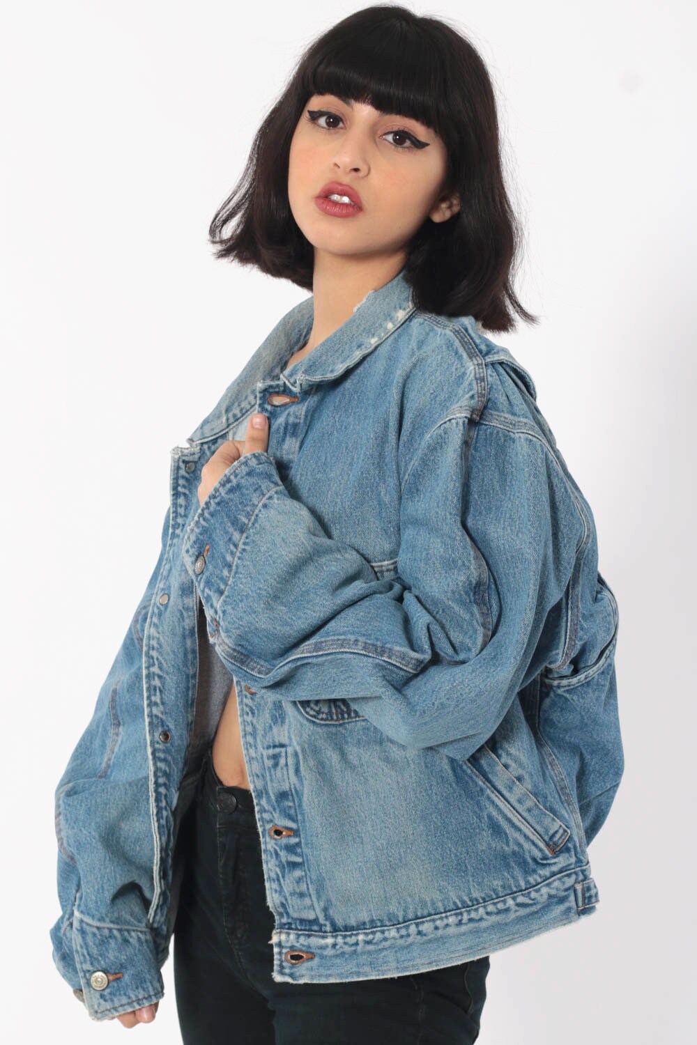 Ralph Lauren Jean Jacket 90s Denim Jacket Grunge Biker Blue Stone Wash Oversize 1990s Vintage 