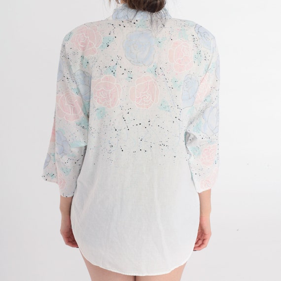 Glitter Floral Blouse 80s 90s White Button Up Shi… - image 5