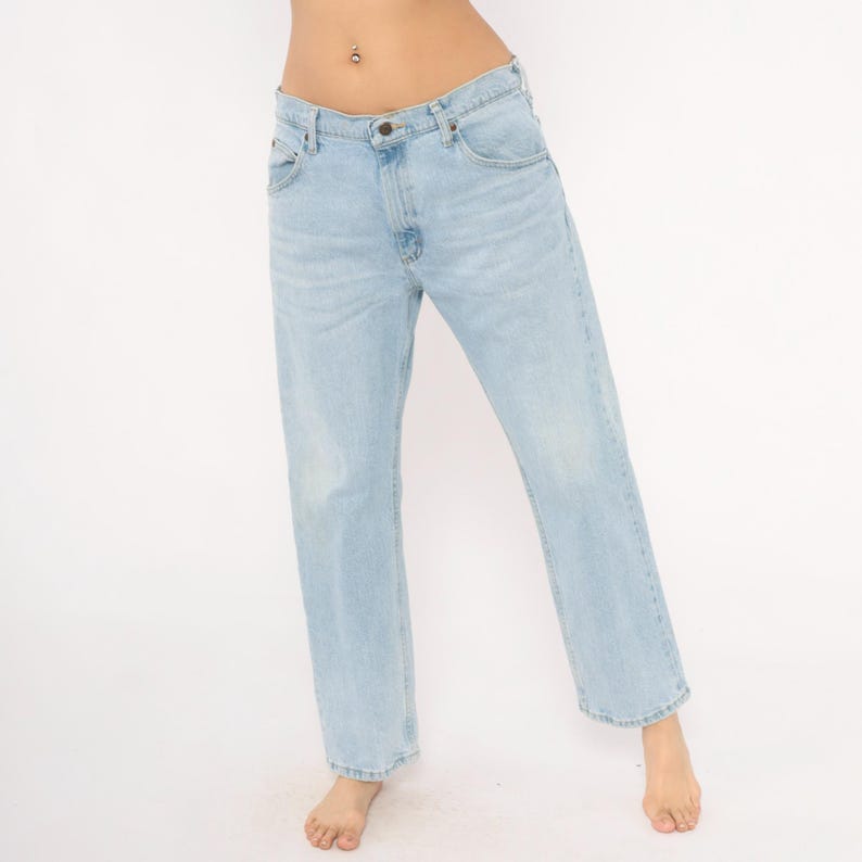 Wrangler Straight Leg Jeans 2000s Light Wash Denim Blue Relaxed Fit Cotton Dad Style Mid Rise Faded Casual Everyday Pants Trousers 34 x 29 image 5
