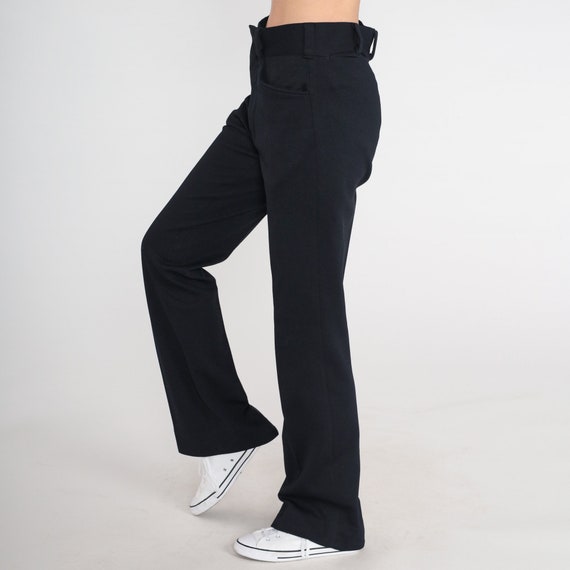 70s Black Trousers Flared Pants Retro High Waisted Rise Bellbottoms Mid Rise Simple Preppy Slacks Bell Bottom Vintage 1970s Medium