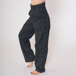 Striped Trousers 80s Pleated Pants High Waisted Tapered Leg Slacks Office Preppy Purple Black Grey Vertical Stripes Vintage 1980s Small S