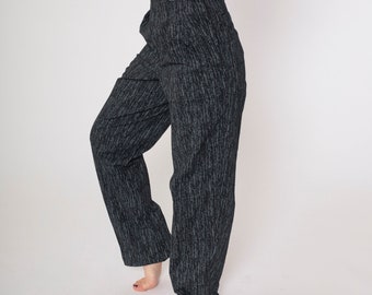 80s Grey Vertical Striped Pants Vintage Tapered High Waisted