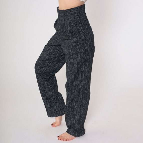 Striped Trousers 80s Pleated Pants High Waisted Tapered Leg Slacks Office Preppy Purple Black Grey Vertical Stripes Vintage 1980s Small S