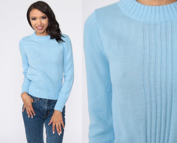 Baby Blue Sweater Ribbed Sweater Light Sweater 70s