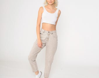 Pantalones vaqueros vintage Lee de los años 90, de color marrón claro, con remaches, estilo mom, estilo retro, de cintura alta, ajustados, estilo hipster, de los años 90, talla pequeña