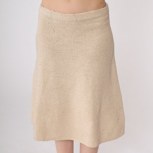 Knit Pencil Skirt 80s Metallic Beige Skirt Sparkly High Waisted Sweater Skirt Midi Light Cream 1980s Vintage Small Medium image 5