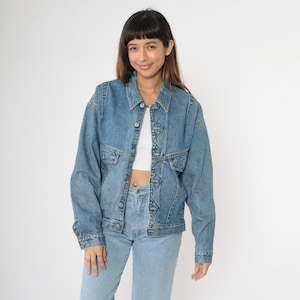 Vintage 90s Denim Trucker Jacket Blue Jean Jacket 1990s Button Up Retro Basic Cotton Men&#39;s Medium M