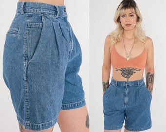 Y2K Jean Shorts -- Pleated Jean Shorts Mom Shorts Blue Denim Shorts High Waisted 00s Vintage Small 27