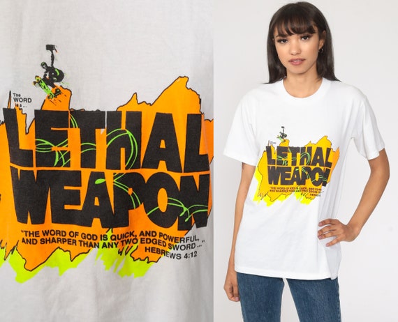 Christian T Shirt Hebrews 4:12 Bible Shirt 90s Tshirt Vintage Lethal Weapon T Shirt 1990s Graphic Neon Tshirt Small xs s