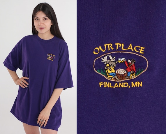 Finland Minnesota Shirt 90s Our Place Restaurant Tshirt Graphic Tee Tourist Purple Embroidered Vintage 1990s Extra Large xl