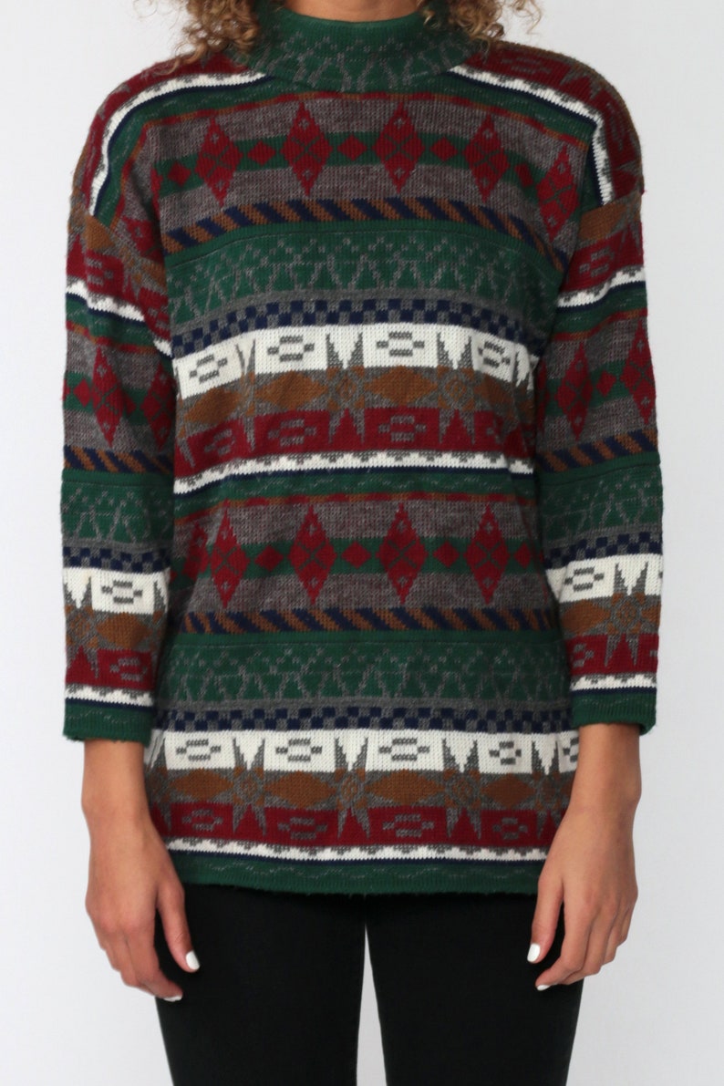 Download 80s GEOMETRIC Sweater Mock Neck Knit Jumper Abstract 1980s ...
