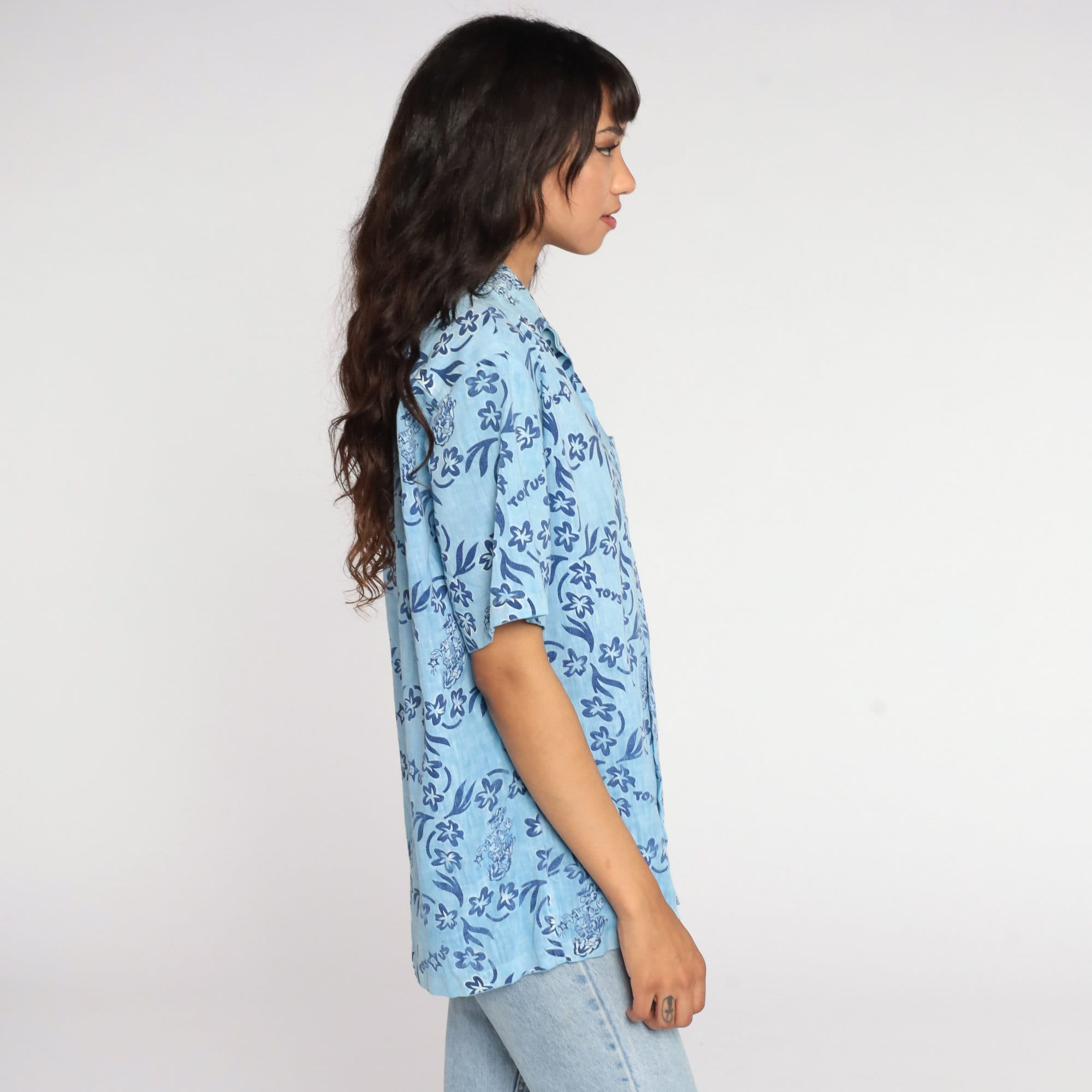 Vintage Toys R Us Shirt Tropical Floral Shirt 70s Blue Polo Etsy