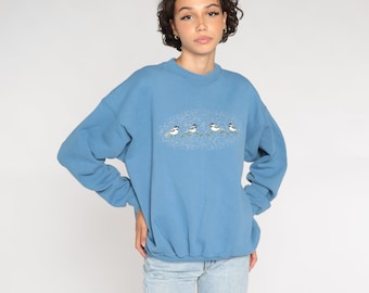 Bird Sweatshirt 90s Animal Sweater Blue Graphic Crewneck Pullover Retro Kawaii Cute Grandma Wildlife Nature Embroidered Vintage 1990s Large