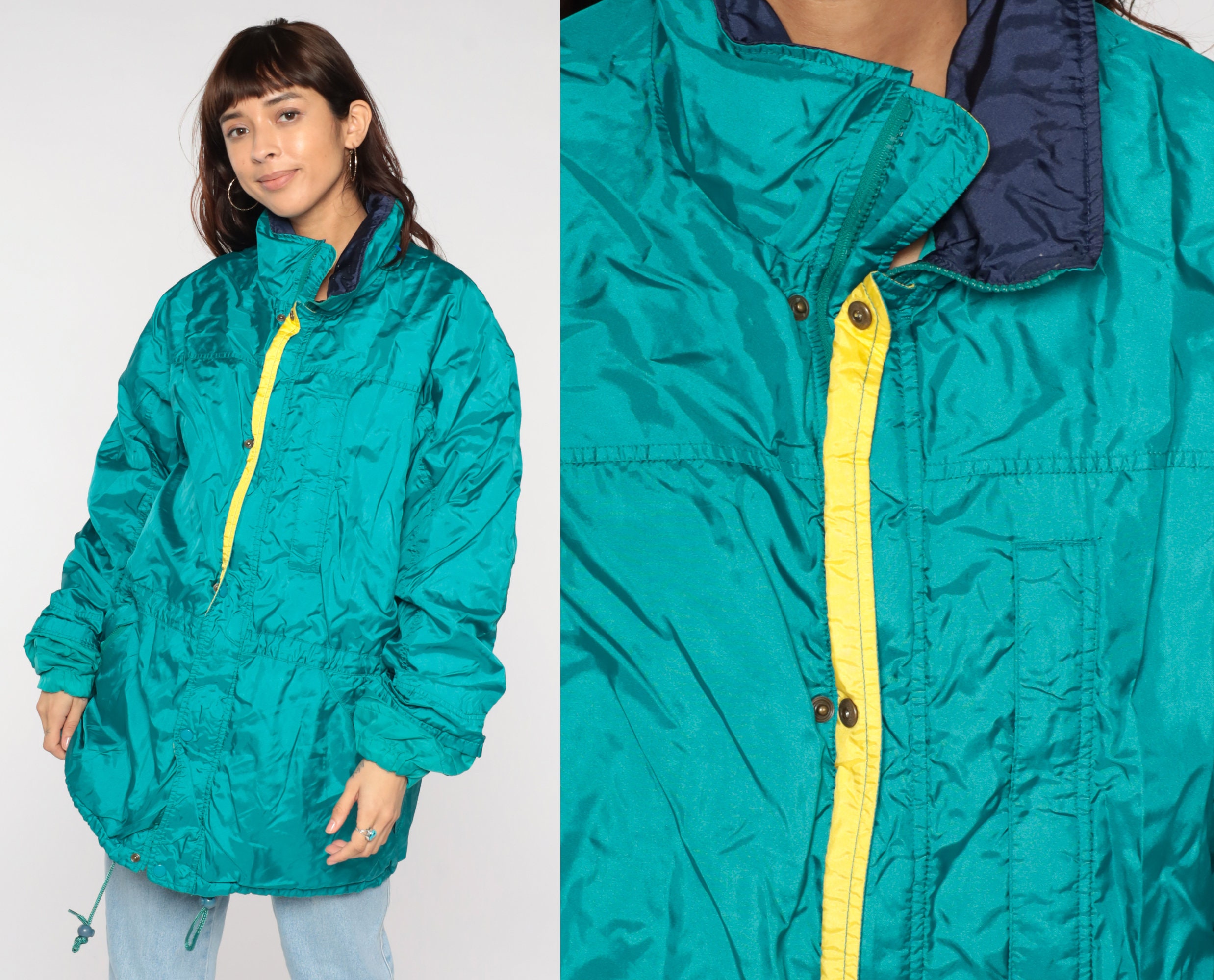 90s Eddie Bauer Jacket Shiny Teal Green Windbreaker Gortex Waterproof ...