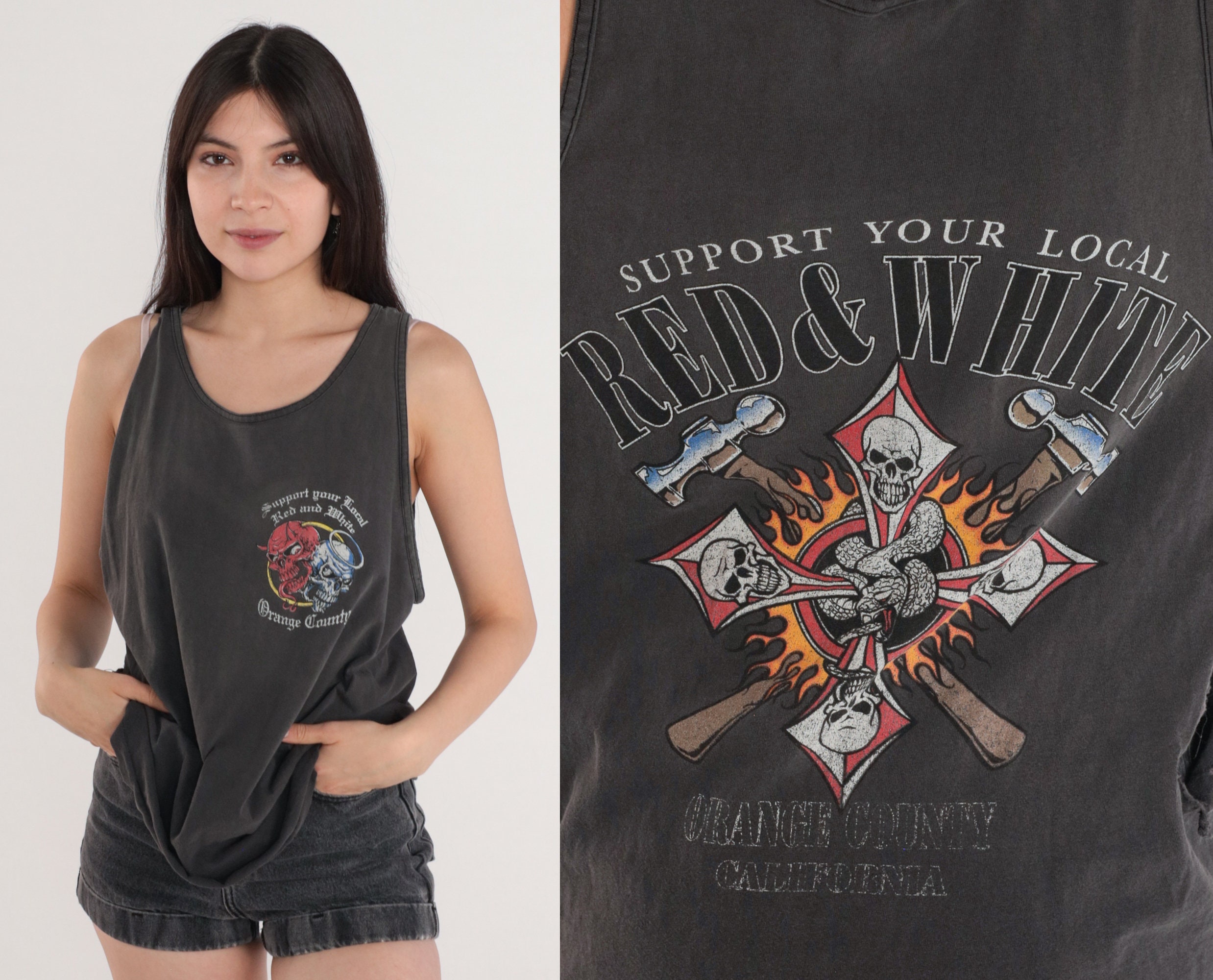 Hells Angels Shirt 90s Orange County Biker Tank Top Support Your 