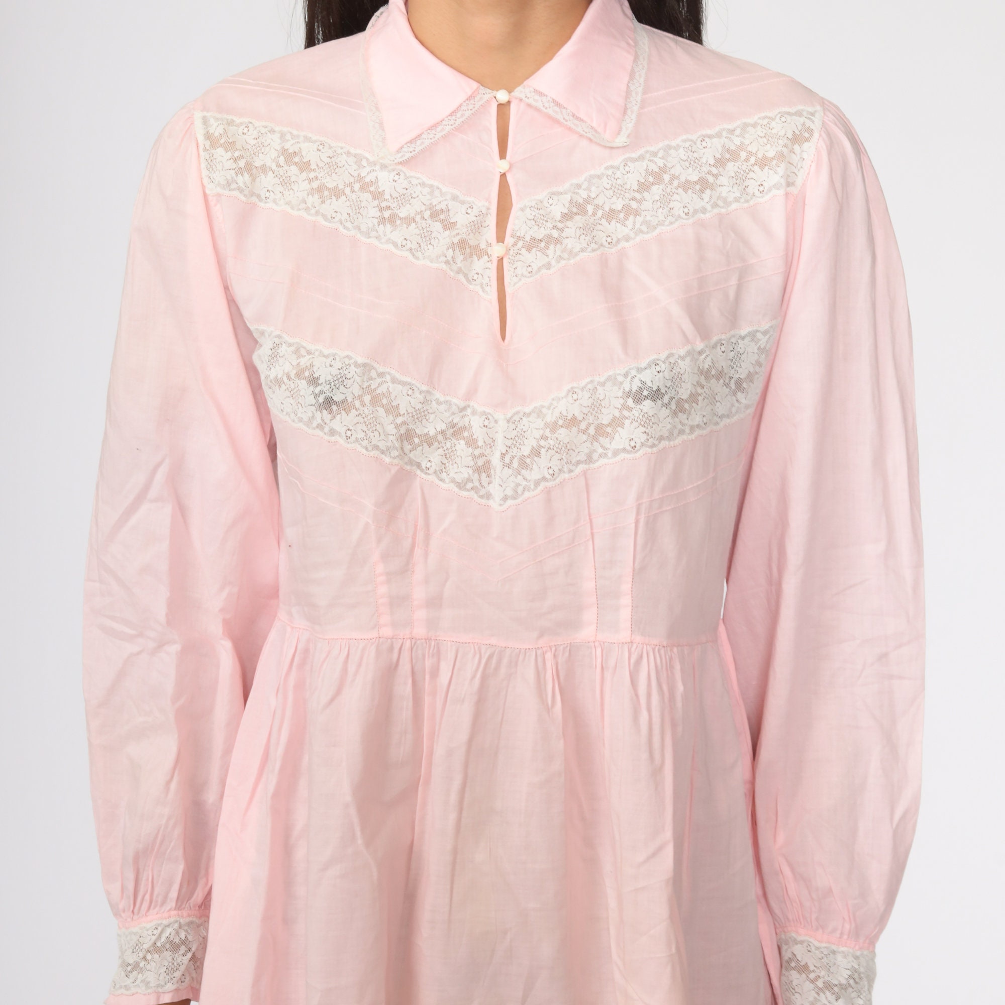 Babydoll Mini Dress 70s Baby Pink Long PUFF Sleeve Dress Dolly Etsy