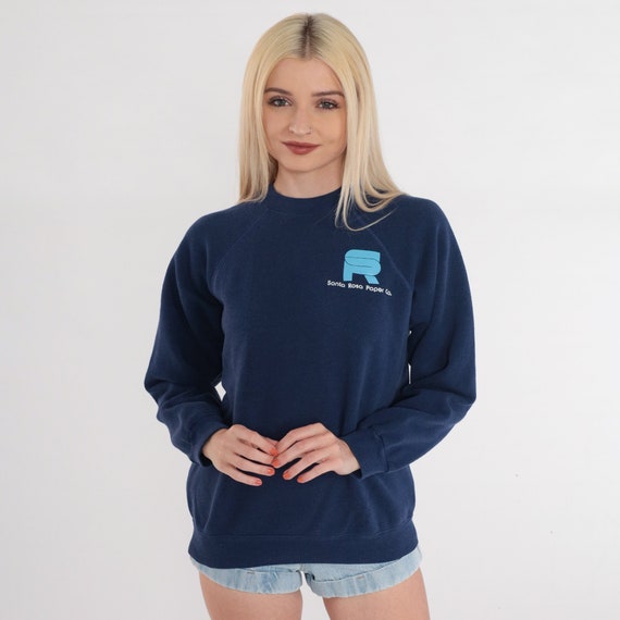 Navy Blue Sweatshirt 90s Santa Rosa Paper Co Shirt Pullover Crewneck Logo Graphic Sweatshirt Raglan Sleeve Sweater Vintage 1990s Medium M