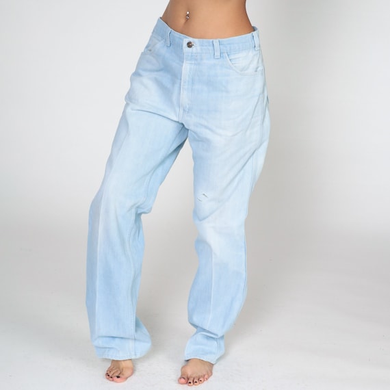 70s Levi Jeans White Tab Levis High Waisted Rise Straight Leg Light Wash Denim Pants Retro Seventies Vintage 1970s Men's Large 36 x 34