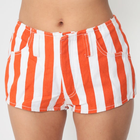 Striped Jean Shorts 80s Orange White Denim Shorts… - image 6