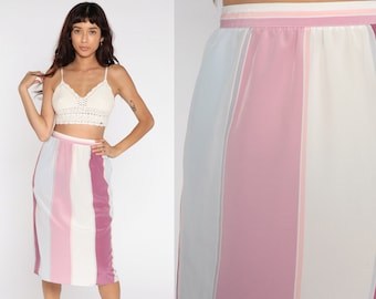 Striped Pencil Skirt 80s Wiggle Skirt Purple High Waisted Midi Skirt Retro Vintage Retro Secretary Skirt Silky 1980s Sasson Small