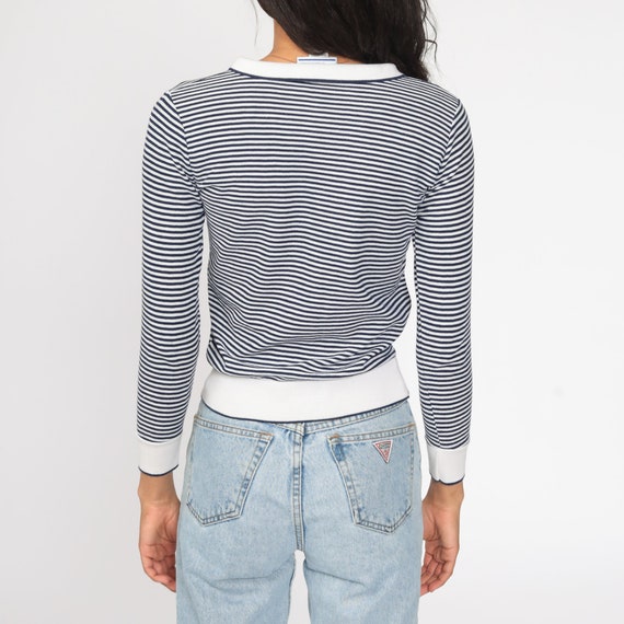 Long Sleeve Shirt 80s Shirt Blue White Top Stripe… - image 6